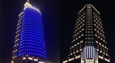 國(guó)亭大廈亮化工程順利亮燈 512外控線條燈格外顯眼